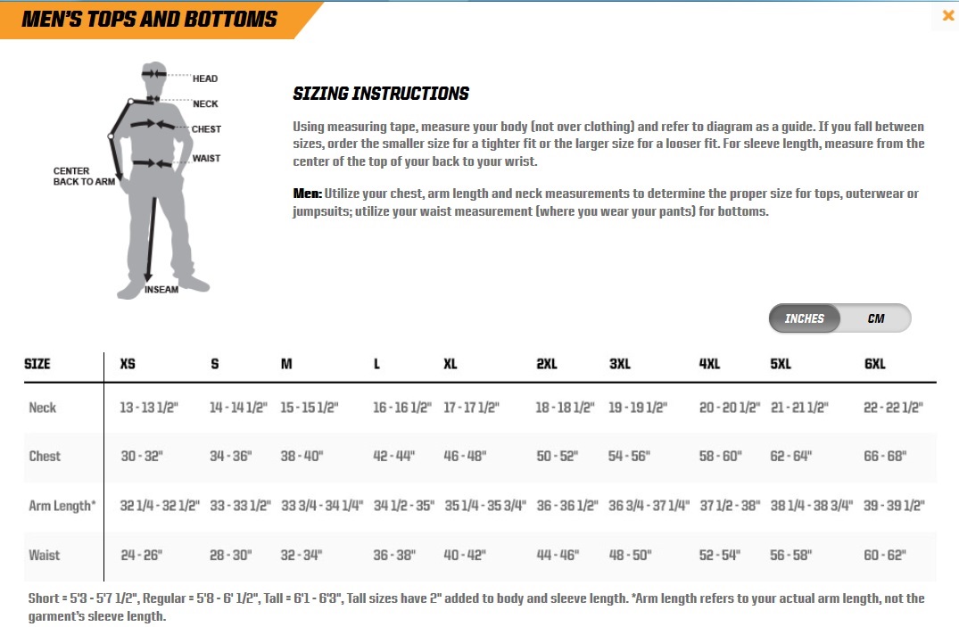 Equipment Size Chart